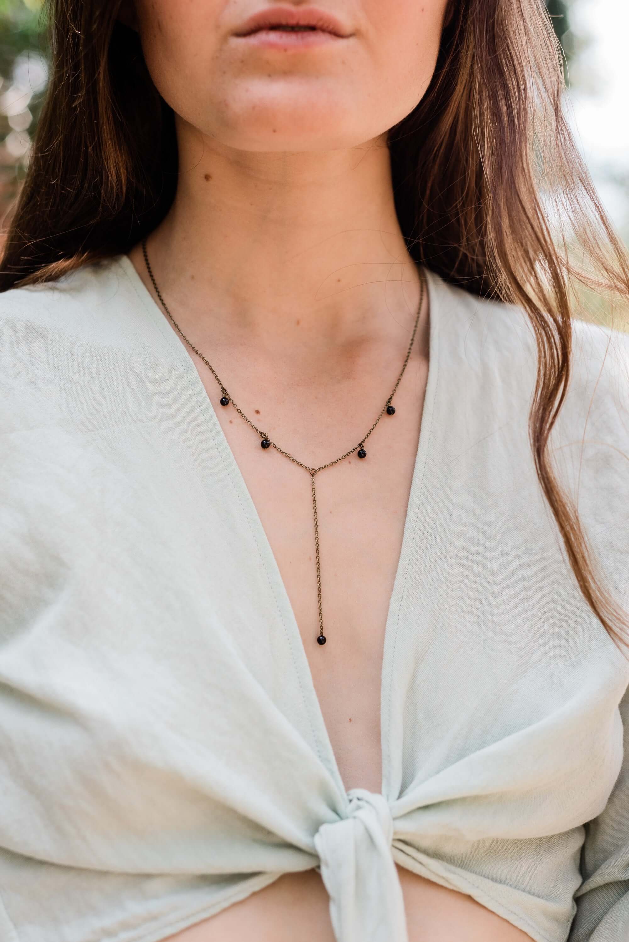 Luna Tide - Vendita all'ingrosso Collana a Y - Collana Boho Lariat in tormalina nera12