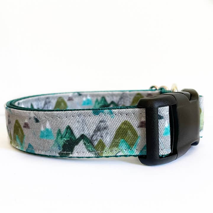 The Mountain Teal Mountain Dog Collar for wholesale by Sew Fetch Dog Co