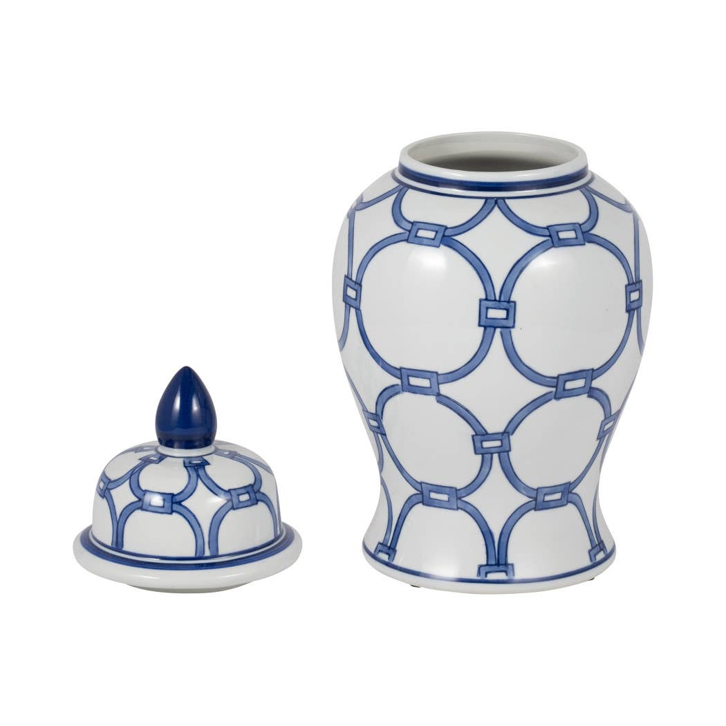 Sagebrook Home - Wholesale Decorative Jar - Ceramic Links Lidded Decorative Temple Jar - Blue, 14 in.6
