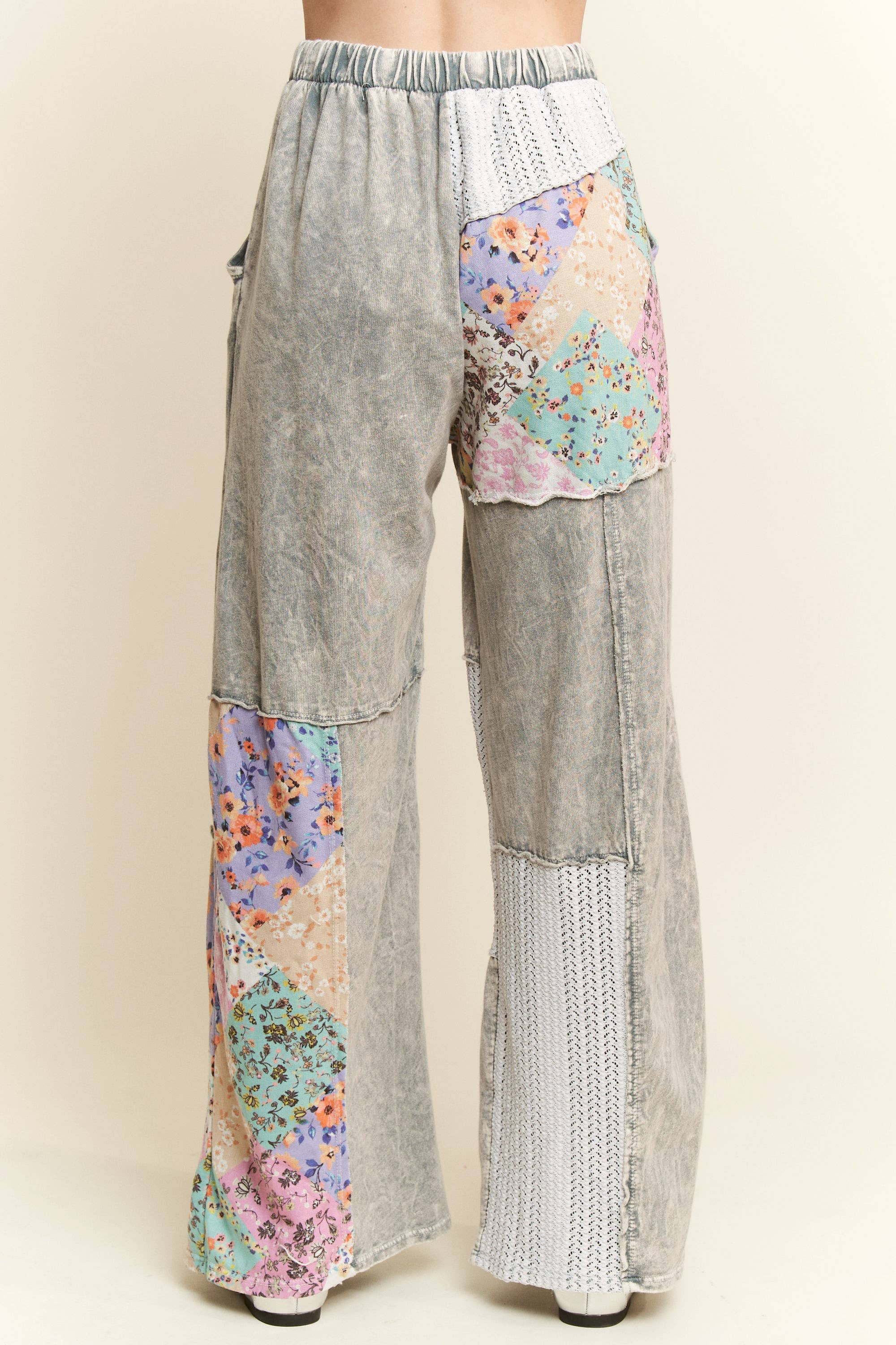 J.Her - Wholesale Pants - Women's - Mineral Washed Floral WaveKnit Jacquard Boho Pants HP61069
