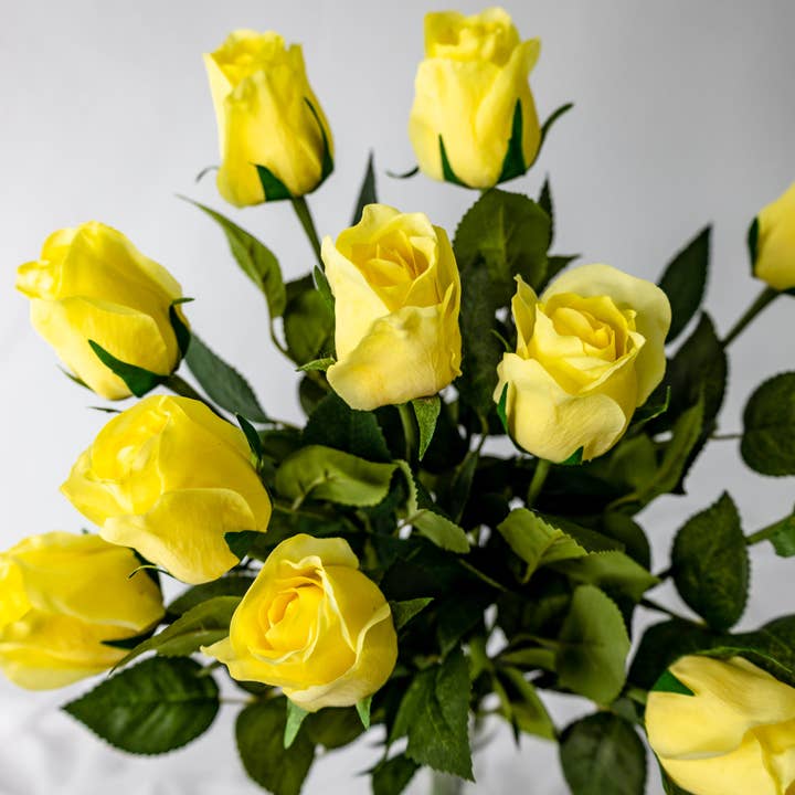 Yellow Real Touch Rose - Open Bud for wholesale by Realistic Artificial Flowers