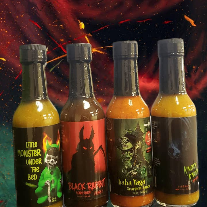 Childhood Nightmare Monster 4 Pack for wholesale by Flavor & Fire - Madstone - Clamlube Brand Hot Sauce
