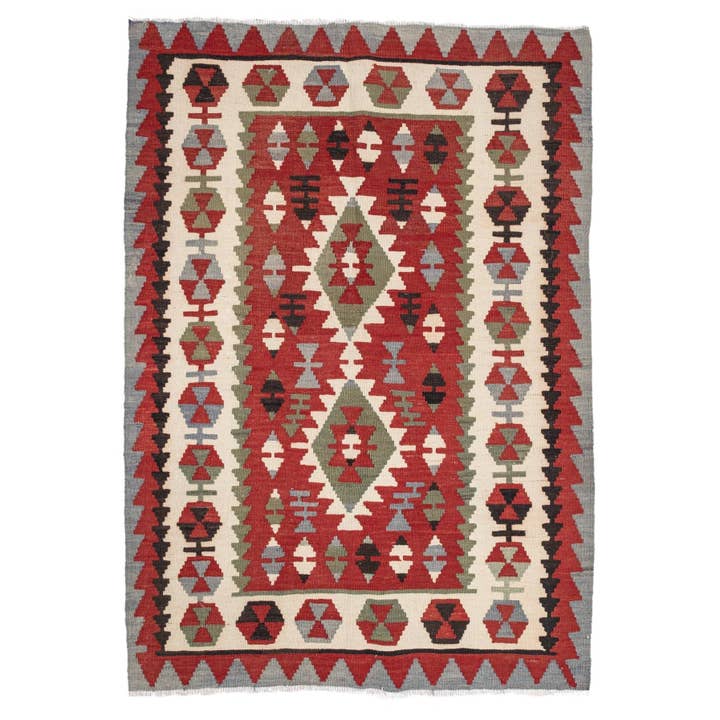 - (3'5'' x 4'9'') Geometric Oushak Small Kilim Rug for wholesale by Rugtolia