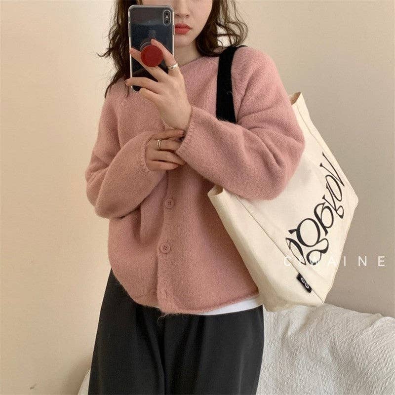 FurDecoration - Wholesale Cardigan - Women's - Loose Fit Round Neck Soft Knit Cardigan Sweater6