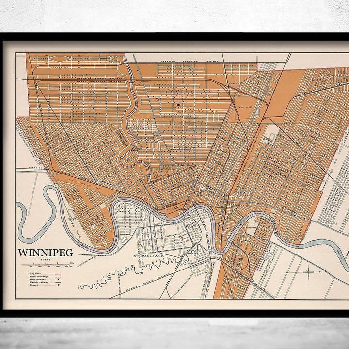 Oude kaart van Winnipeg Canada 1915 Vintage kaart | Vintage kaart muurkunst print voor wholesale door OldCityPrints - Old Maps and Posters