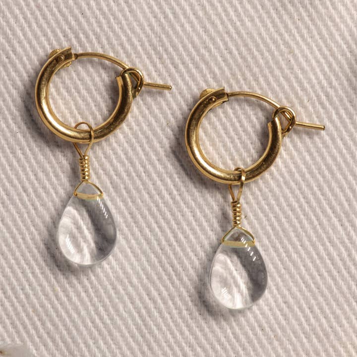 Clear Quartz Huggie Earrings for wholesale by Kindness Gems