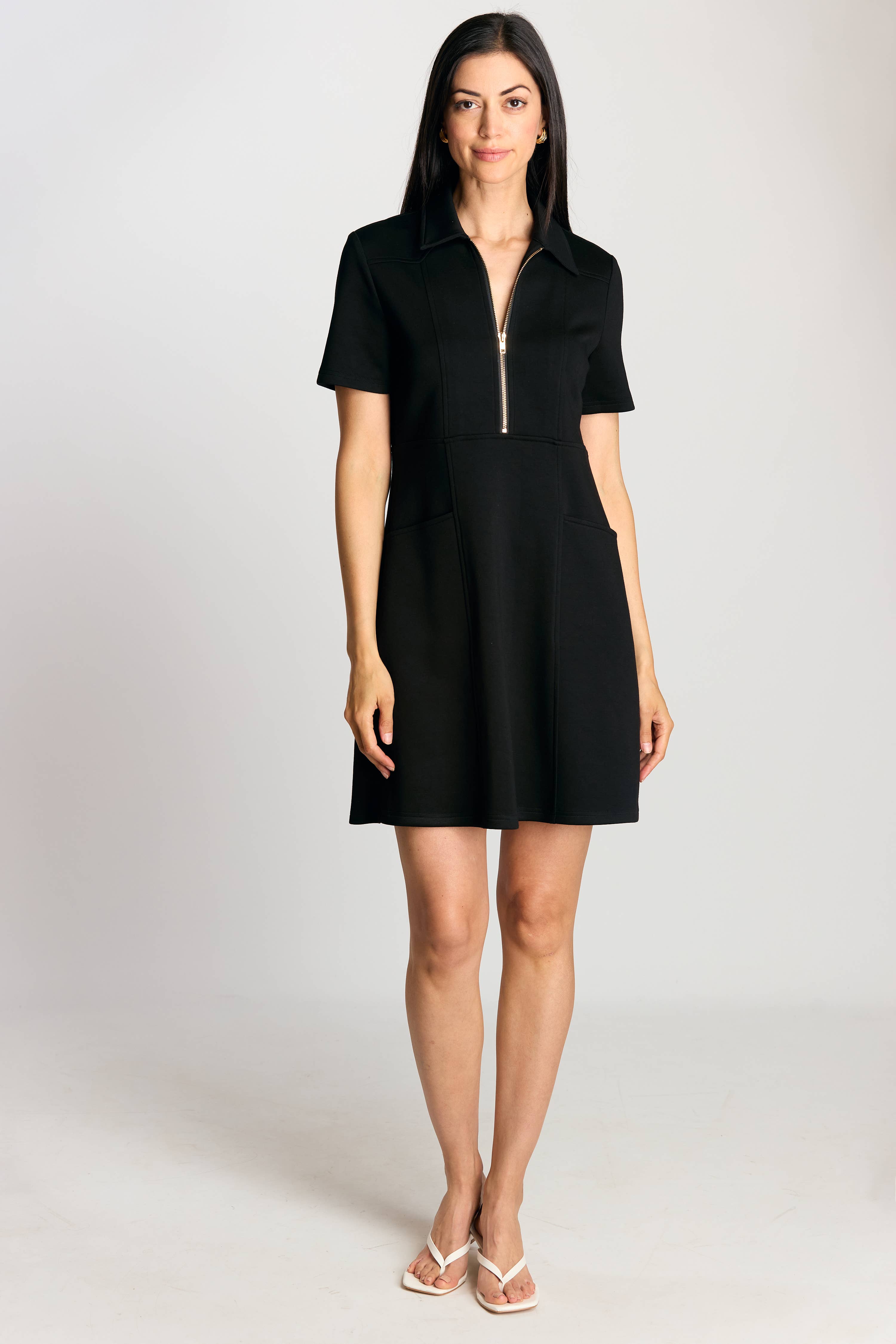 P. CILL - Wholesale Dress - Women's - P. CILL Butter Modal Quarter Zip Short Sleeve Dress2