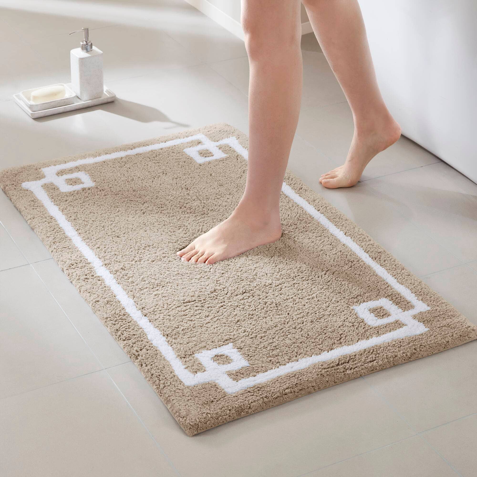 Olliix - Wholesale Bath Mat - High Pile Bordered Bathroom Rug, Taupe5