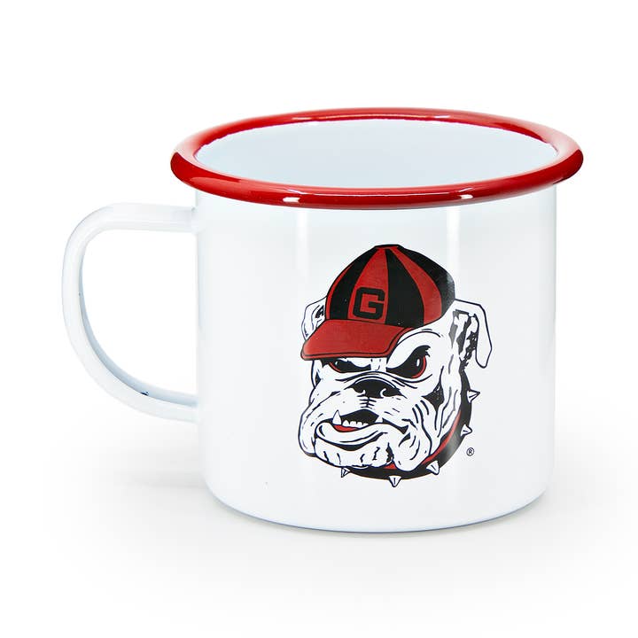 U of Georgia Enamelware 16oz Mug, Red Rim for wholesale by Crow Canyon Home