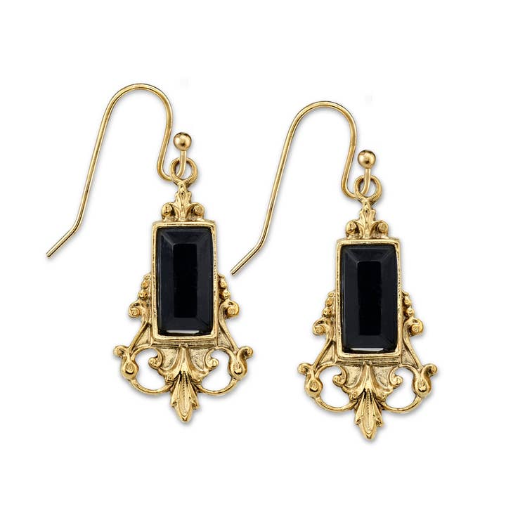 1928 Jewelry - Wholesale Dangle Earrings - 1928 Jewelry Antique Inspired Glass Stone Baguette Wire2