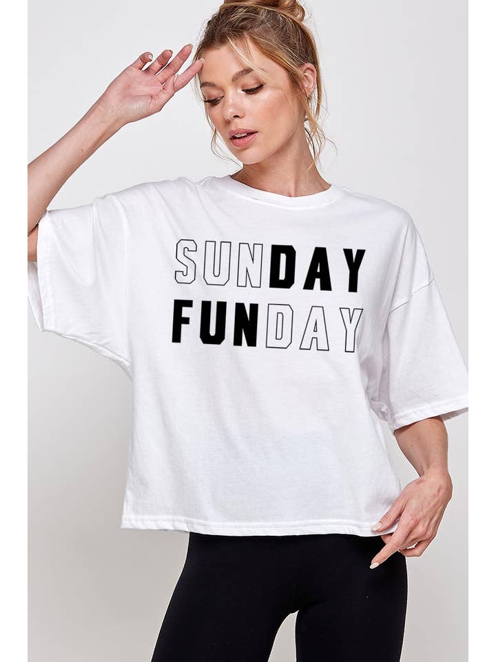 COLORBEAR - Wholesale T-Shirt (Graphic) - Women's - Sunday Funday Graphic Relaxed Crop Top