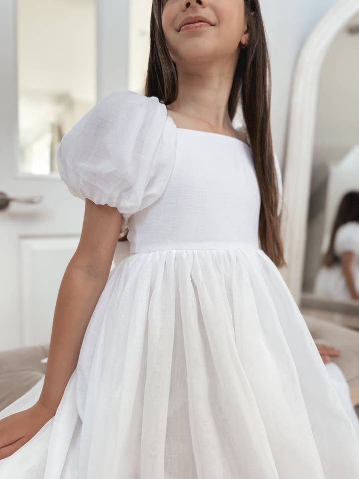 A Little Lacey - Wholesale Dress – Kids - Lucy Girls Knee Length White Dress6