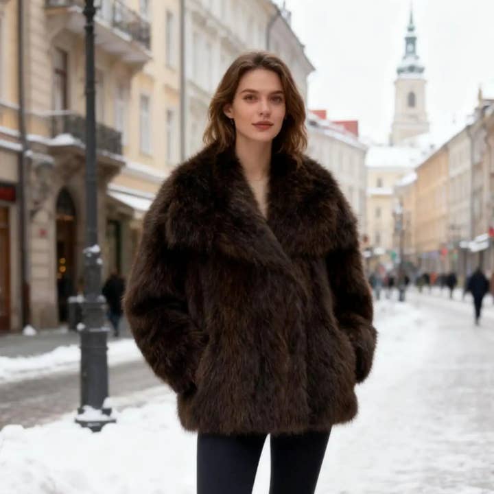 MCGLSCH One Size Parisian Luxe Faux Fur Coat – Chocolate for wholesale by LOOWIE