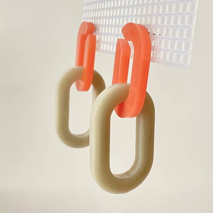 Peach Marble & Cream Link Resin Earrings for wholesale by GRL PWR Jewelry