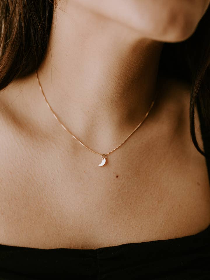 Mini Crescent Moon Necklace for wholesale by Sydney Rose Co.
