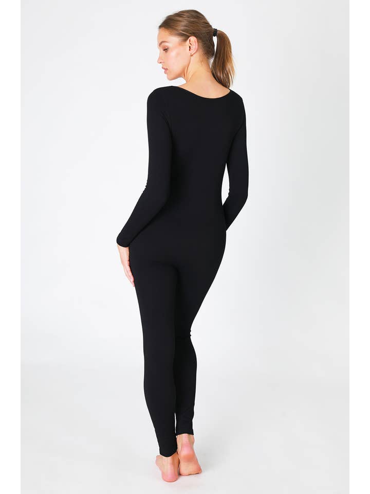 Black NB8249 - Ribbed Long Sleeve Jumpsuit for wholesale on Faire3