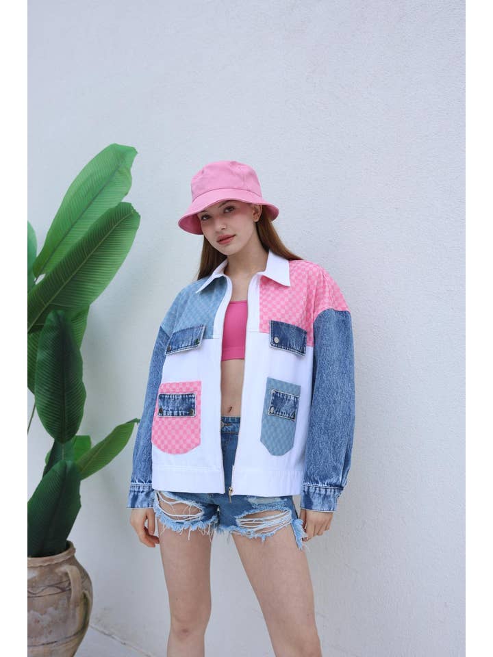 FENOMEN – wholesale Jeansjackor – Dam – Tvåfärgad rosa jeansjacka