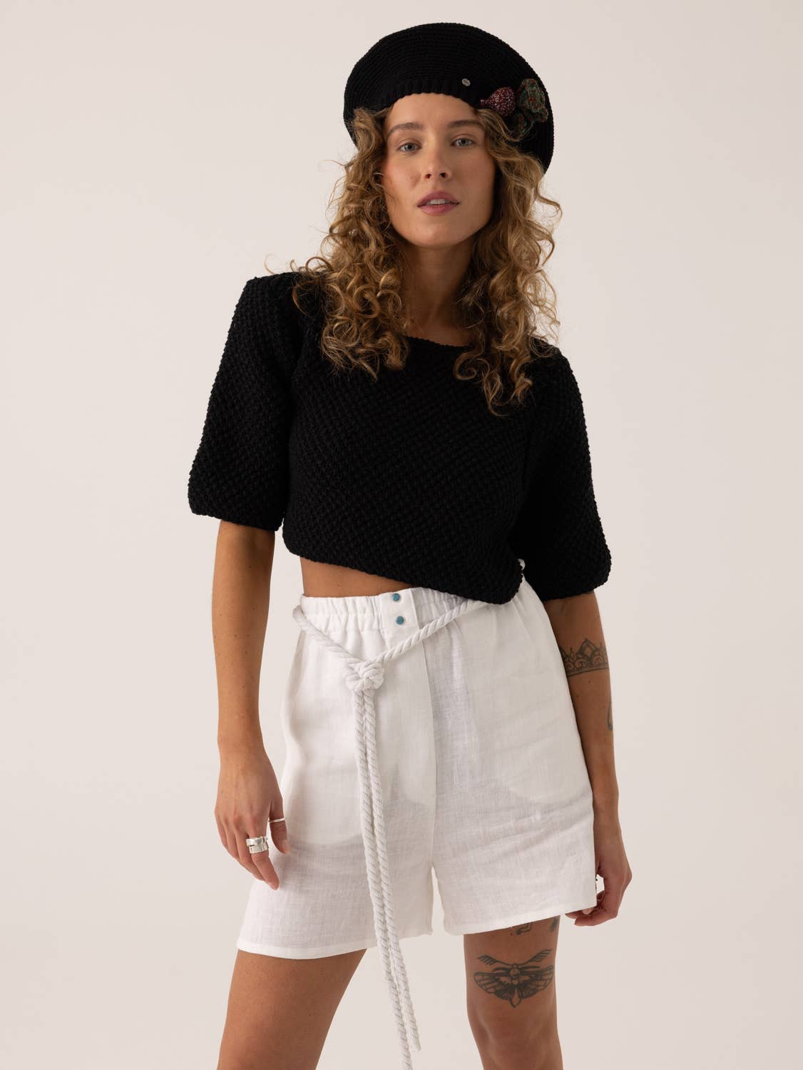 Lake Galvė Top: Handmade Linen & Cotton Crop Top Black for wholesale on Faire7