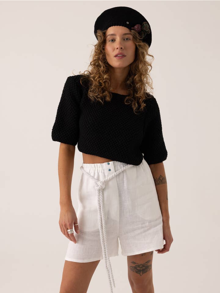 Lake Galvė Top: Handmade Linen & Cotton Crop Top Black for wholesale on Faire7