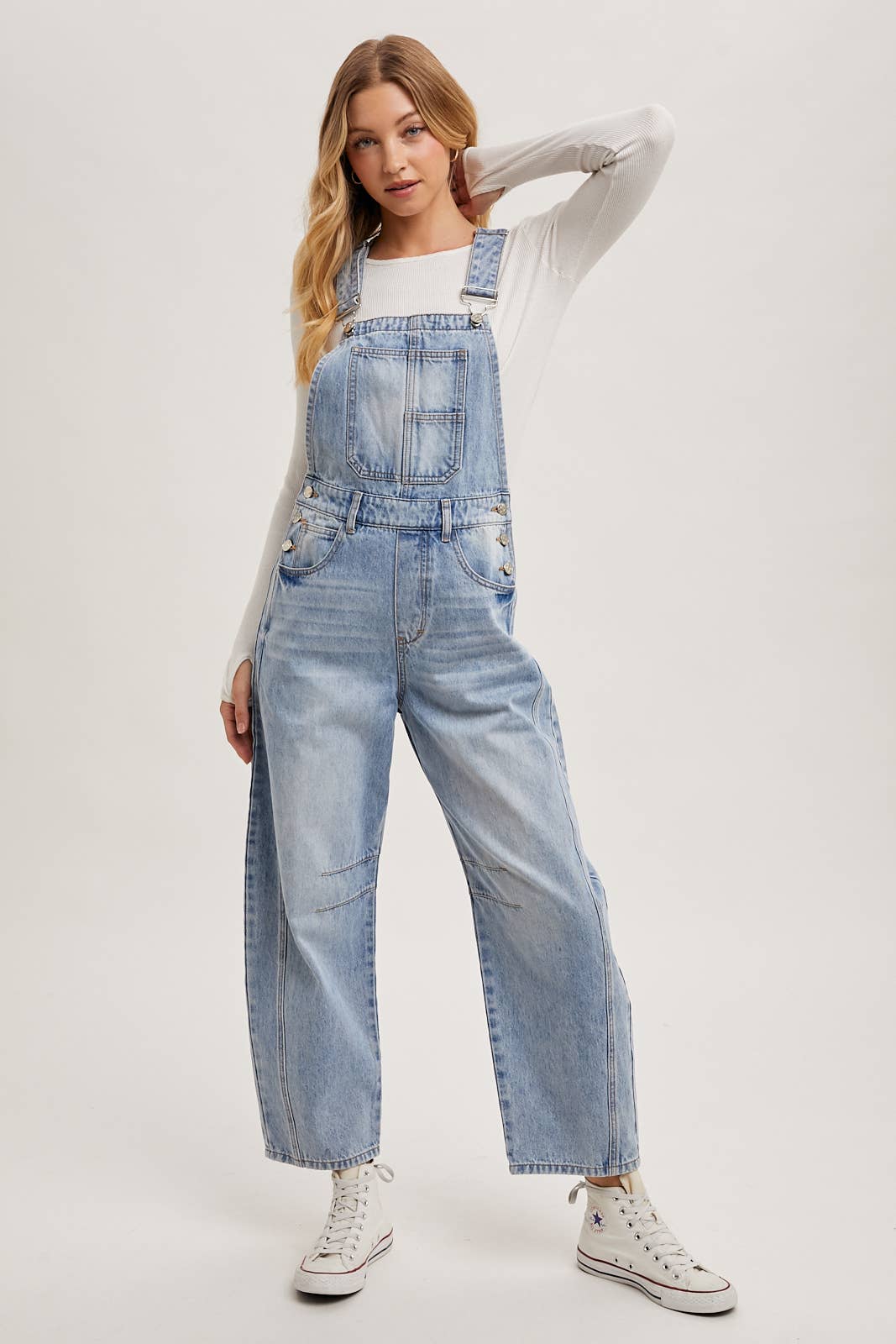 Bluivy – Engroshandel Overalls - Dame – Denim bukselårsoverall med moderne, vidde pasform14