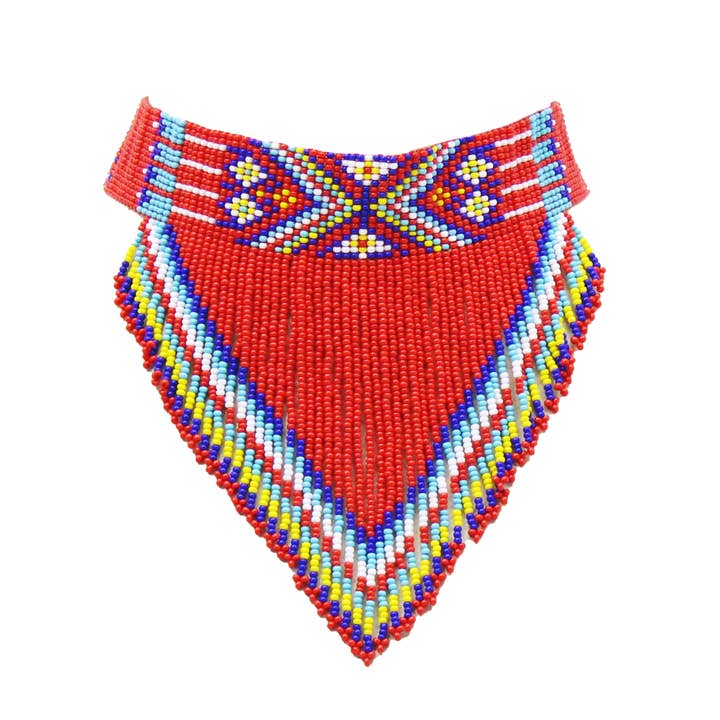 Vibrant Red Multicolor Beaded Choker Necklace Earrings Set for wholesale by BEADS CORNER