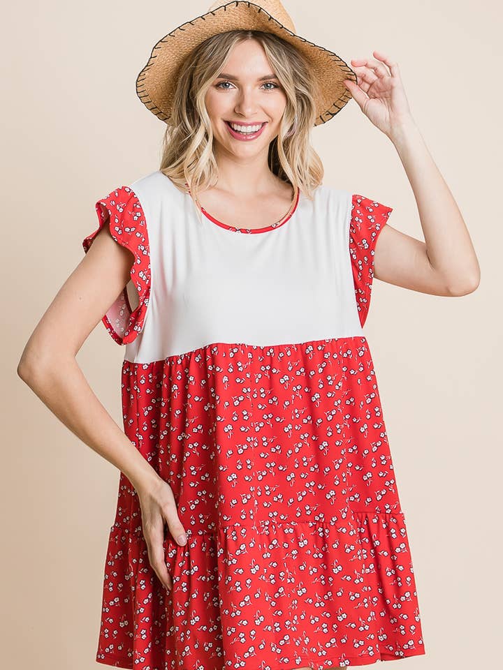 ETK-8453-PL Plus Size Floral Tiered Babydoll Tunic Dress for wholesale by Emerald Collection