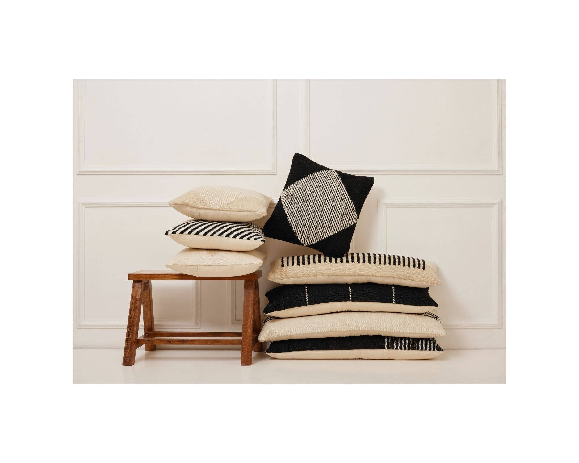 Casa Amarosa - Wholesale Throw/Decorative Pillow - GoodWeave Certified Diagonal Stripe Pillow - Black4