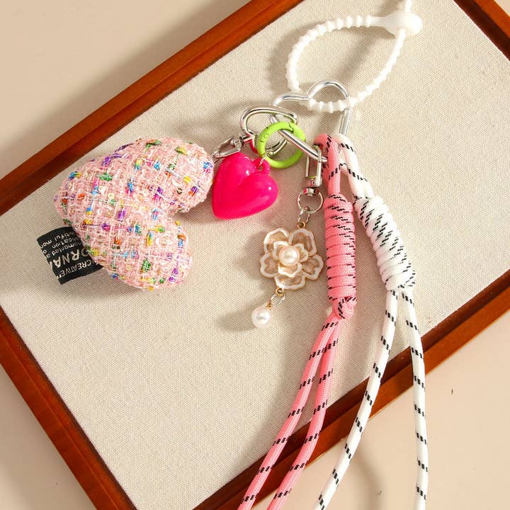 ACCITY - Wholesale Keychain - Women's - Heart Bow Fabric Charm – Braided Bag Accessory_CWMM75555