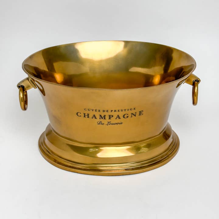 India Handicrafts Inc - Wholesale Decorative Tabletop Object - Antique Brass Champagne Bucket with Ring Handles, 2