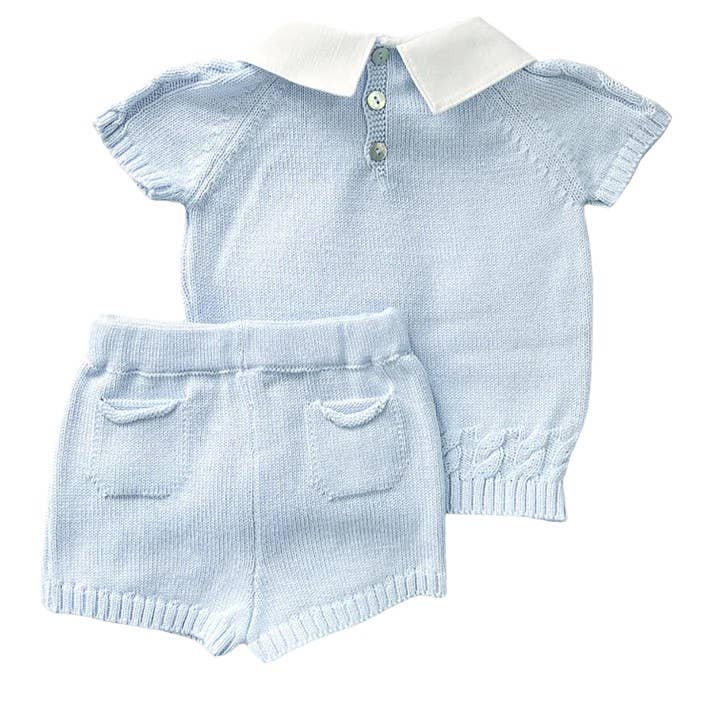 Rahigo Moda Infantil – Großhandel Oberteil-&-Shorts-Set – Baby – 24185 Baby-Set aus hellblauem Jersey mit Hemdkragen und Hose für Jungen1
