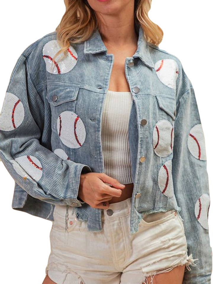 Veste vintage en velours côtelé délavé Baseball Patches pour la vente par Vanilla Monkey