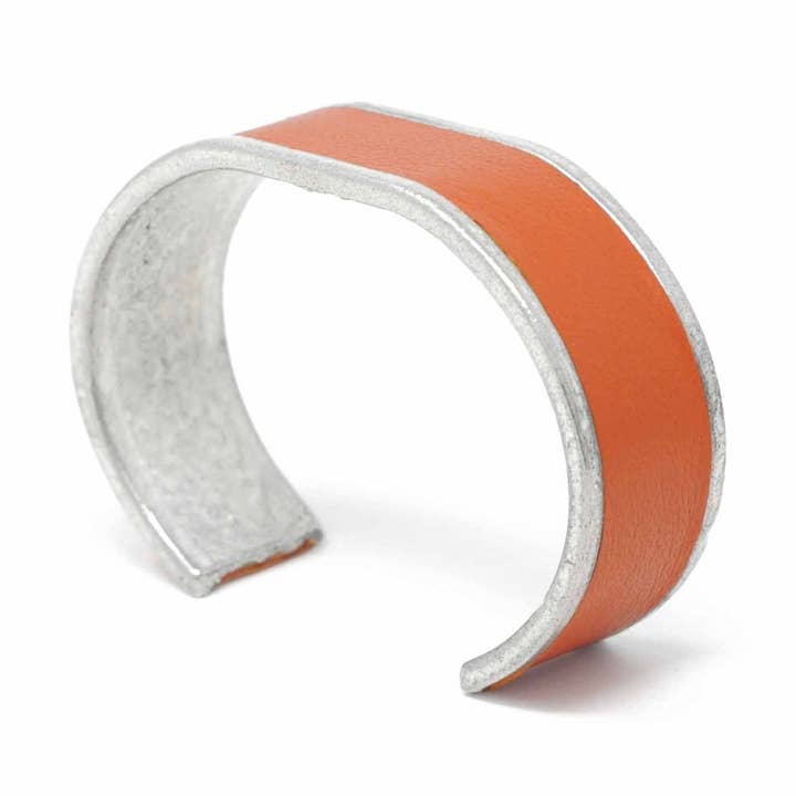 20 Mm Straight End Bangle With Leather Inlay Orange for wholesale by Sobo & Co Jewellery