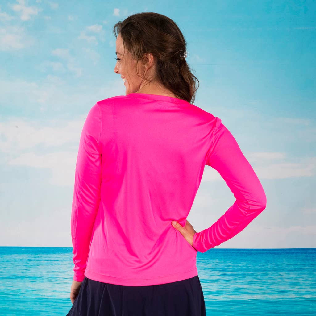 Neon Pink "Hot Flock Flamingo" UPF 50 Performance Ultra Comfort Shirt for wholesale on Faire2