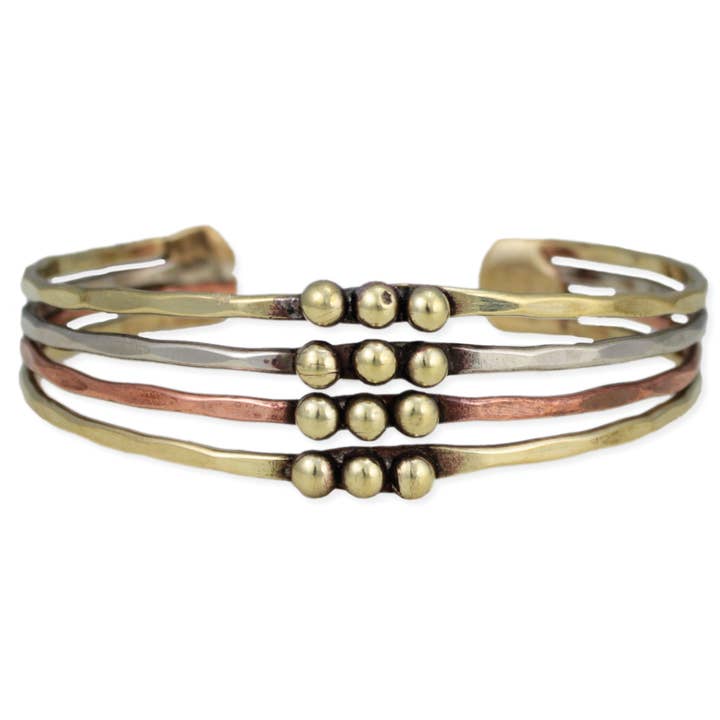 ZAD - Wholesale Cuff Bracelet - Mixed Metal Hammered Dotted Cuff Bracelet1
