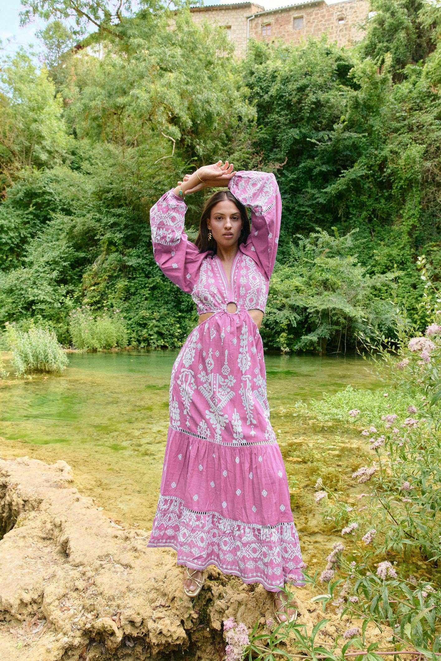 Piti Cuiti - Vendita all'ingrosso Vestito - Donna - ABITO A TAGLIO LUNGO GRECIA ROSA0