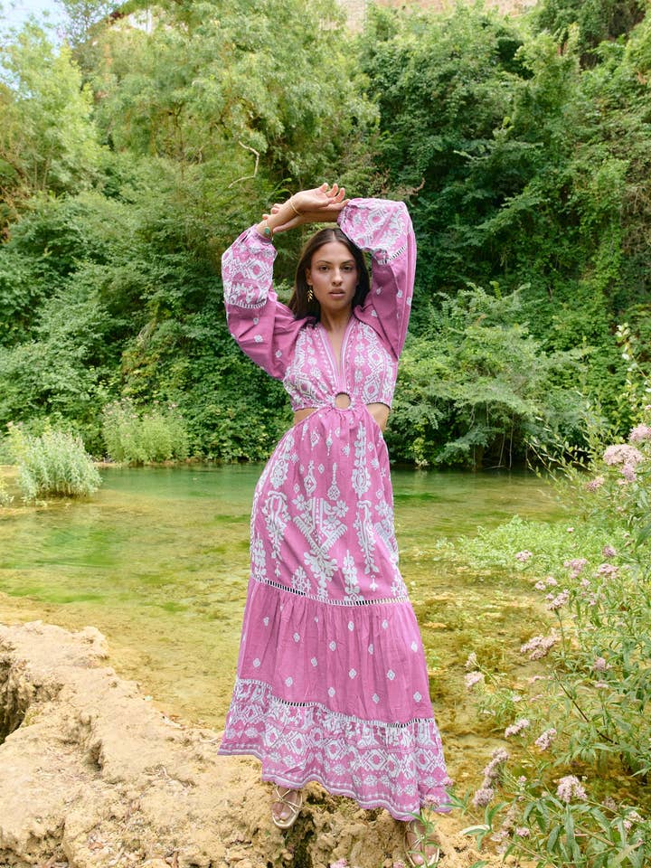 Piti Cuiti - Vendita all'ingrosso Vestito - Donna - ABITO A TAGLIO LUNGO GRECIA ROSA0