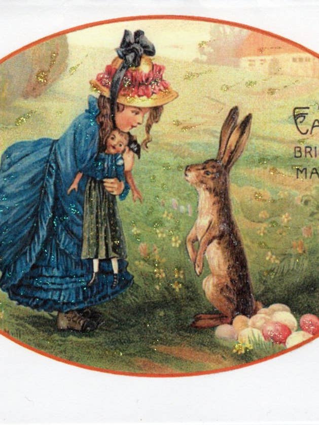 May Easter Joys Bring Thee Many Joys Little Girl & Bunny Cd for wholesale by The Marble Faun Gifts