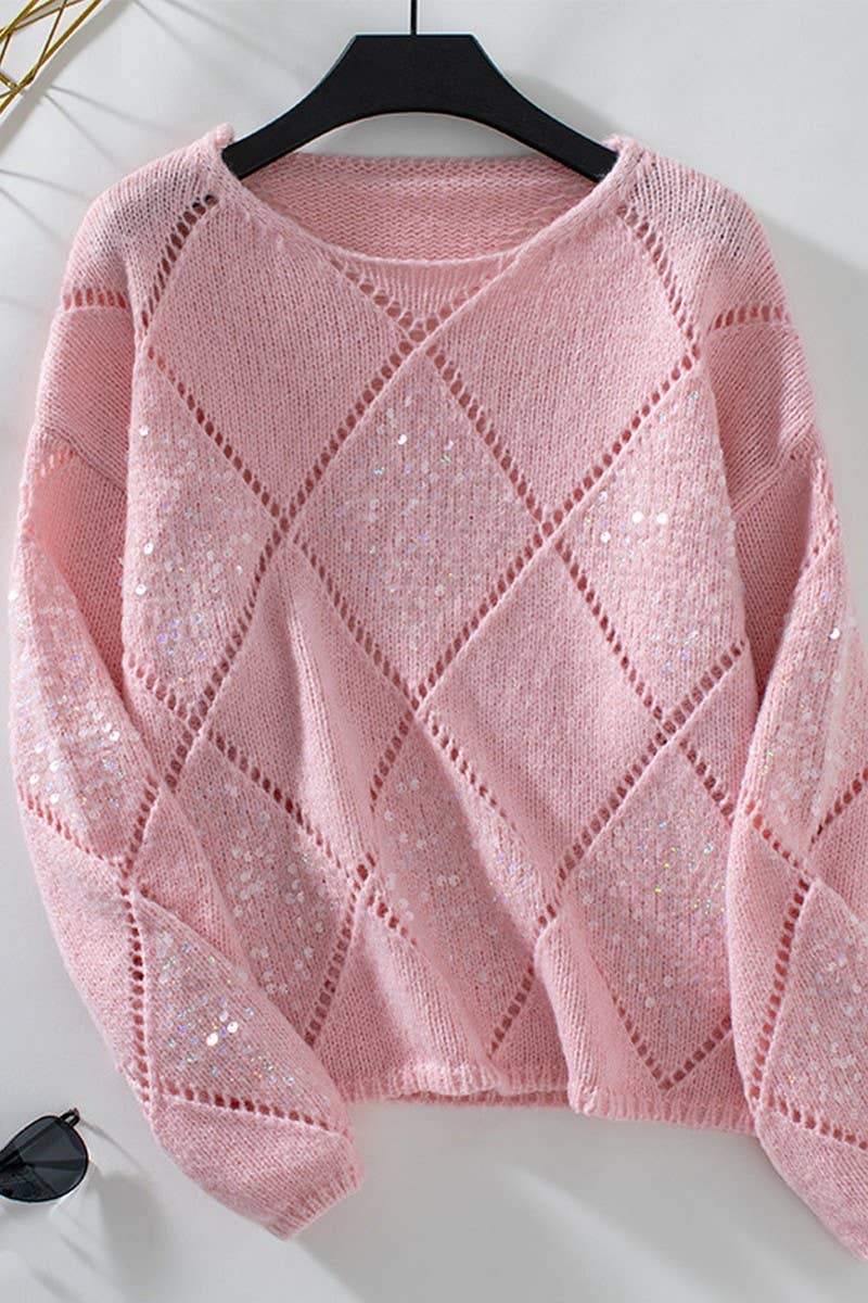 NINEXIS - Wholesale Knit Sweater - Women's - CWOSWL2812_PULLOVER HOLLOW SEQUIN KNIT SWEATER6