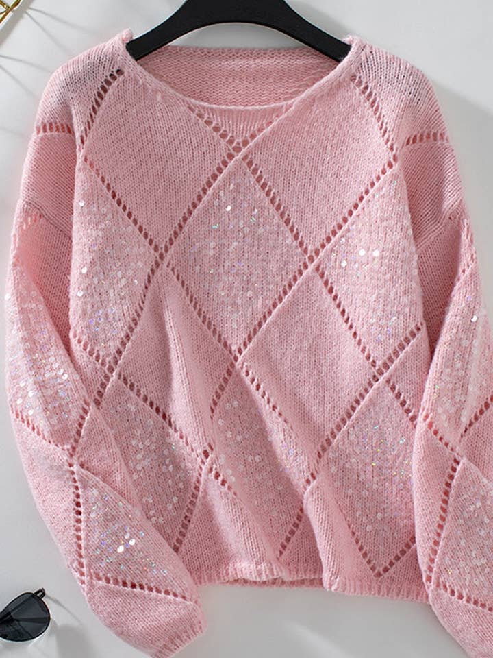 NINEXIS - Wholesale Knit Sweater - Women's - CWOSWL2812_PULLOVER HOLLOW SEQUIN KNIT SWEATER6