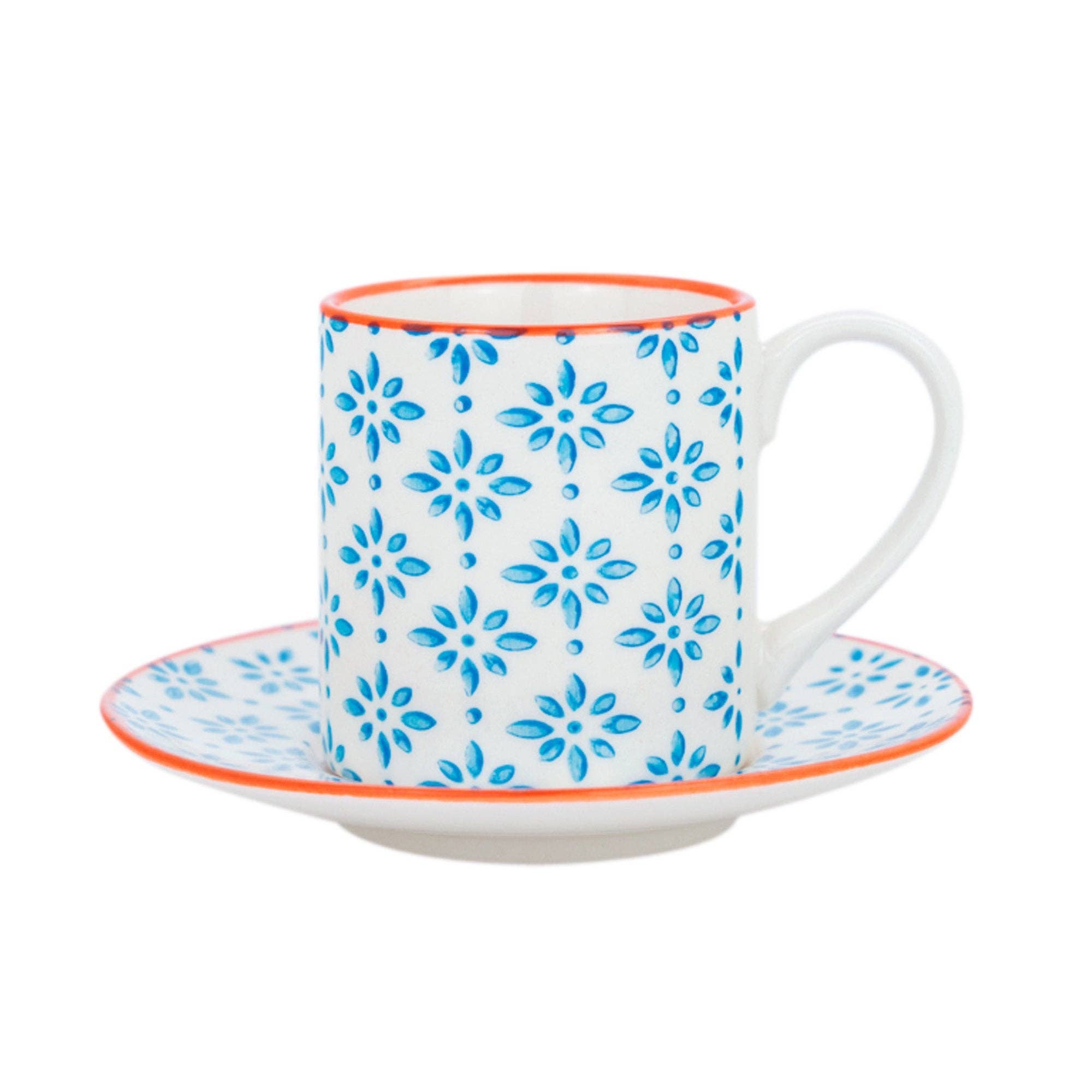 Rinkit Ltd - Wholesale Coffee/Tea Cup - Nicola Spring Patterned Espresso Cup  Saucer Set Blue Orange0