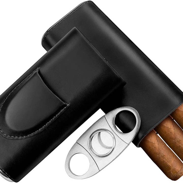 American Leather Goods - Wholesale Humidor/Cigar Accessory - Genuine Leather Cigar Case, Wood Lined Humidor with Cutter7