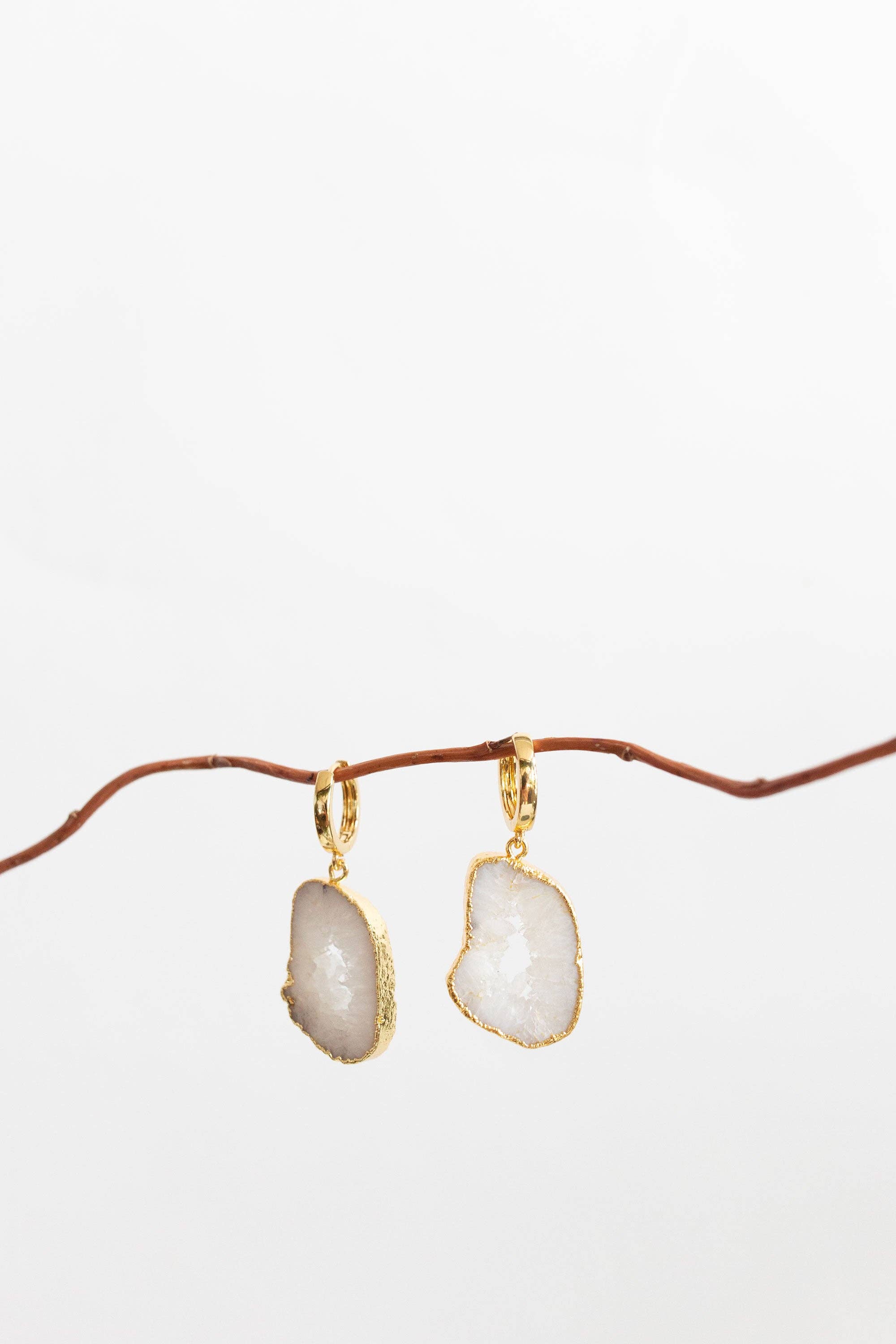 Bohemian and Bouj - Wholesale Huggie Earrings - The World Huggies | 18k Gold-Plated + Geode Earrings7