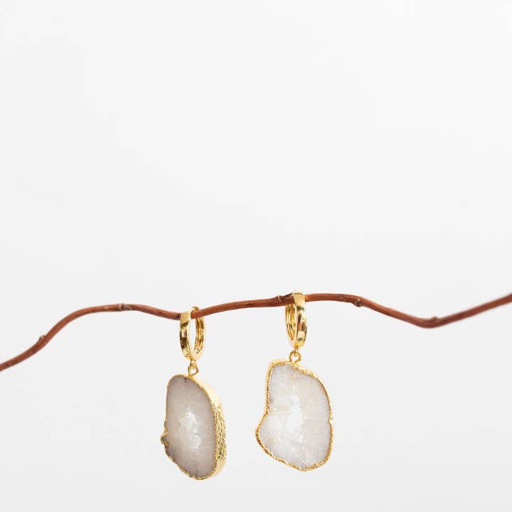 Bohemian and Bouj - Wholesale Huggie Earrings - The World Huggies | 18k Gold-Plated + Geode Earrings7