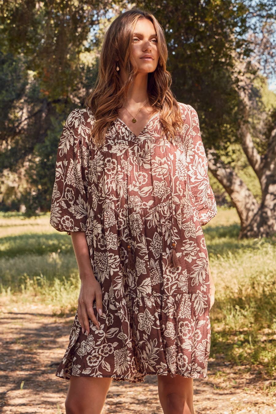 Oddi – Großhandel Kleid – Damen – Boho Bedrucktes Baby-Doll-Minikleid11