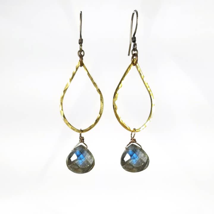 Labradorite Hammered Teardrop Earrings for wholesale by Edgy Petal Jewelry