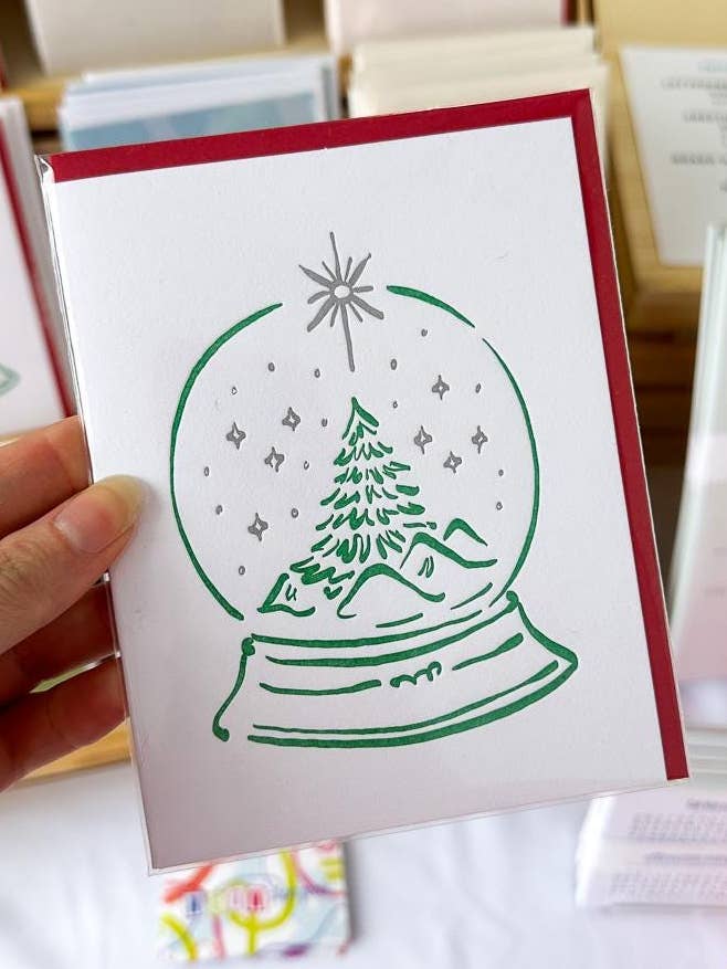 Holiday Snow Globe - Letterpress Christmas Card for wholesale by Moriah Creates