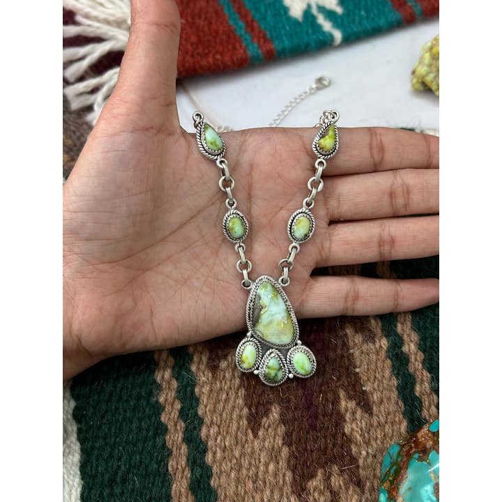 Nizhonitradersllc - Wholesale Pendant/Charm Necklace - Handmade Sterling Silver Palomino Turquoise Necklace with Signed Nizhoni4