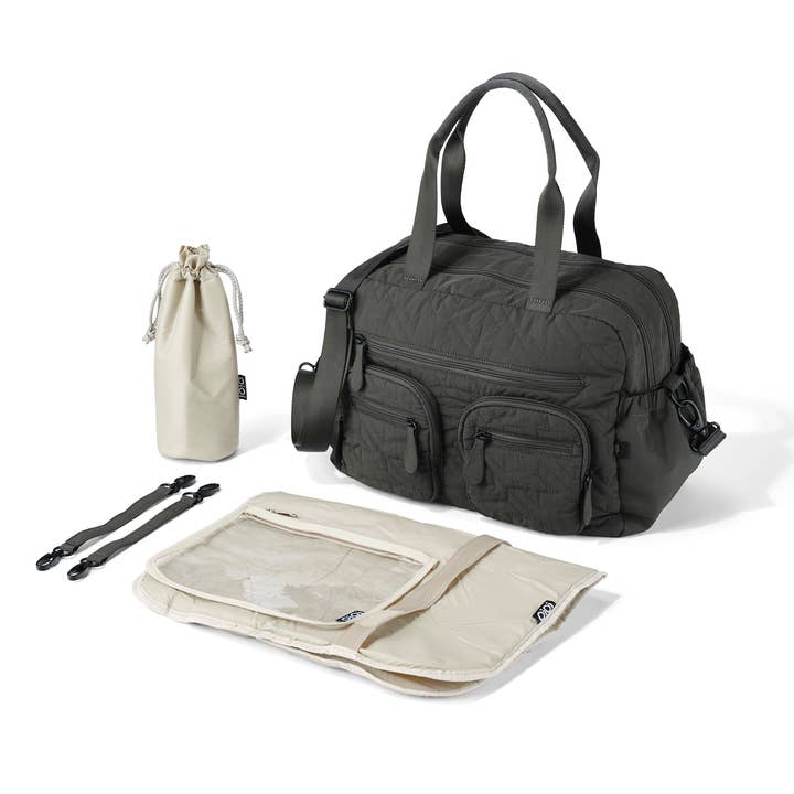 OiOi - Wholesale Nappy bag – Baby - Carry All Nappy Bag - Olive Houndstooth Quilt3