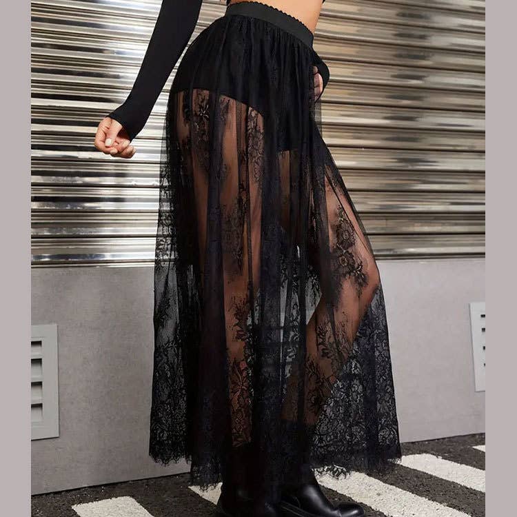 Lily Clothing - Wholesale Skirt - Women's - Dark Gothic lace see-through high-waisted skirt6
