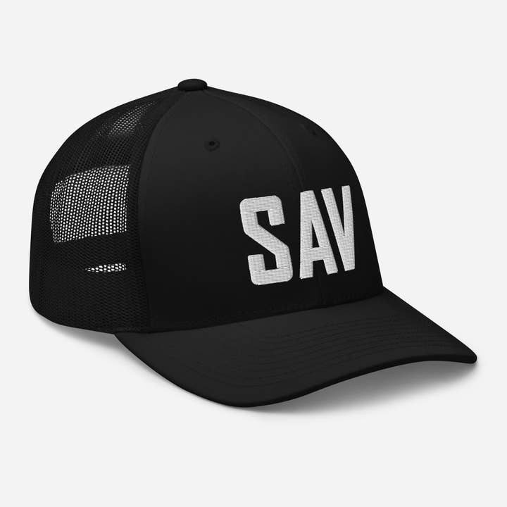 SAV Airport Code Savannah Georgia Embroidered Trucker Hat Mesh Snapback for wholesale by CRE PYT